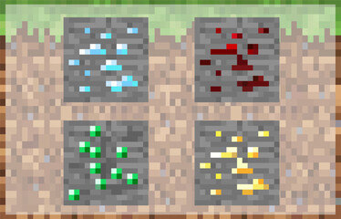 Ore, for games, vector illustration, 8-bit, new pack, 10EPS