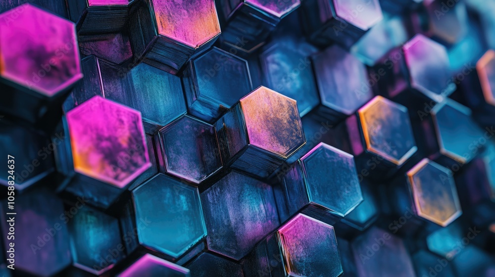 Poster abstract hexagonal background with a technological theme featuring a 3d render and watercolor effect