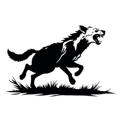 aggressive hyena run vector silhouette, isolated white background