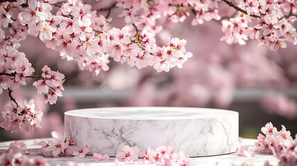 Delicate and romantic pink spring blossom tree with vibrant flowers in a serene botanical garden  Blooming branches with soft petals create a tranquil and elegant floral backdrop
