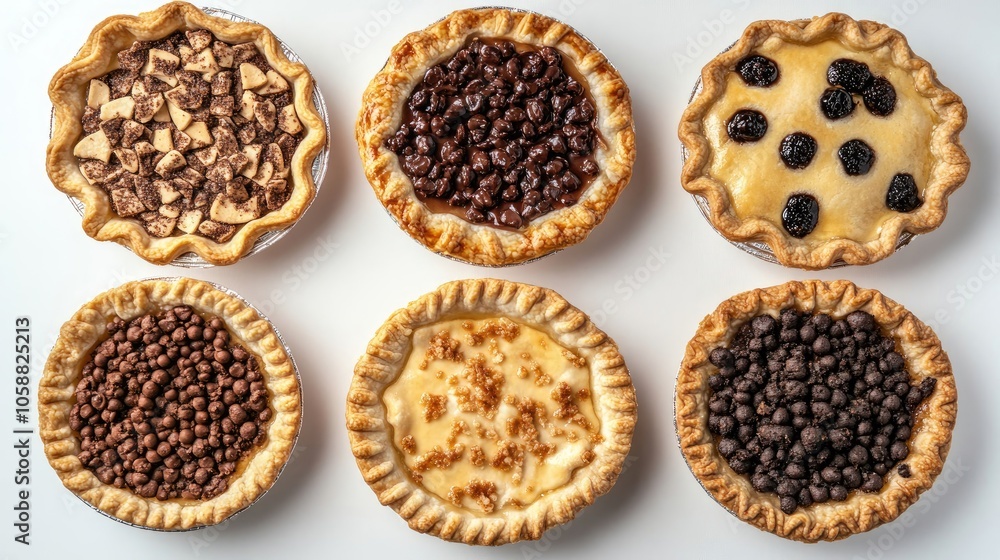 Poster delicious top-down views of assorted open pies in various flavors generative ai