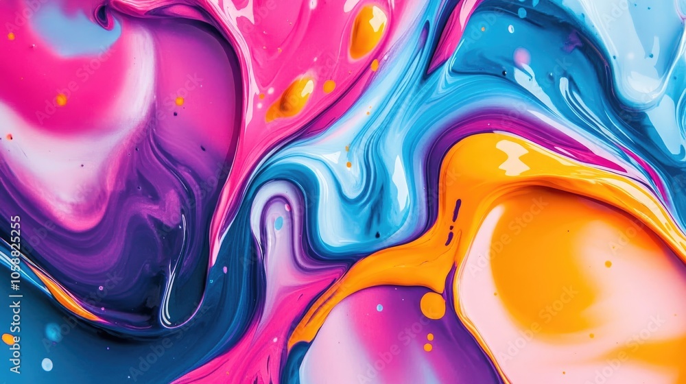 Poster vibrant paint swirls and splashes create a dynamic and colorful fluid background with twisting curve