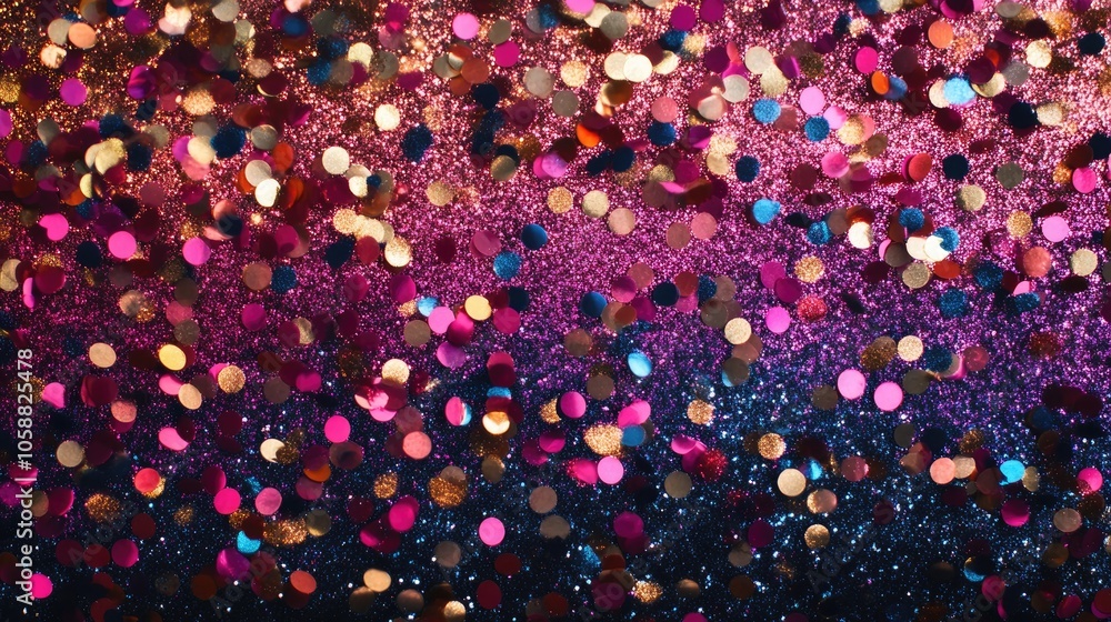 Poster abstract gradient background adorned with vibrant metallic glitter confetti creating a festive atmos