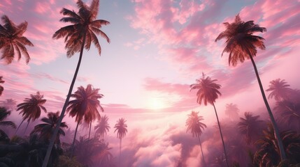 Fototapeta premium drone palm trees pink