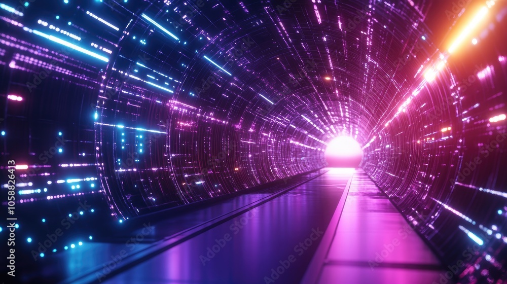 Poster 3d render of an abstract futuristic background featuring an urban tunnel illuminated by ultraviolet 