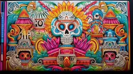 Naklejka premium symbols mexican coloring book