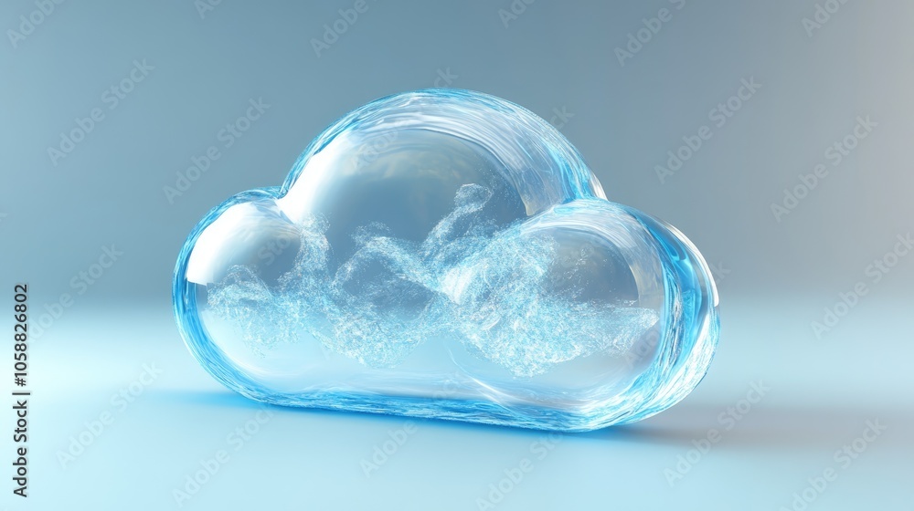 Poster 3d cloud security symbol featuring a glass texture representing business data and information concep