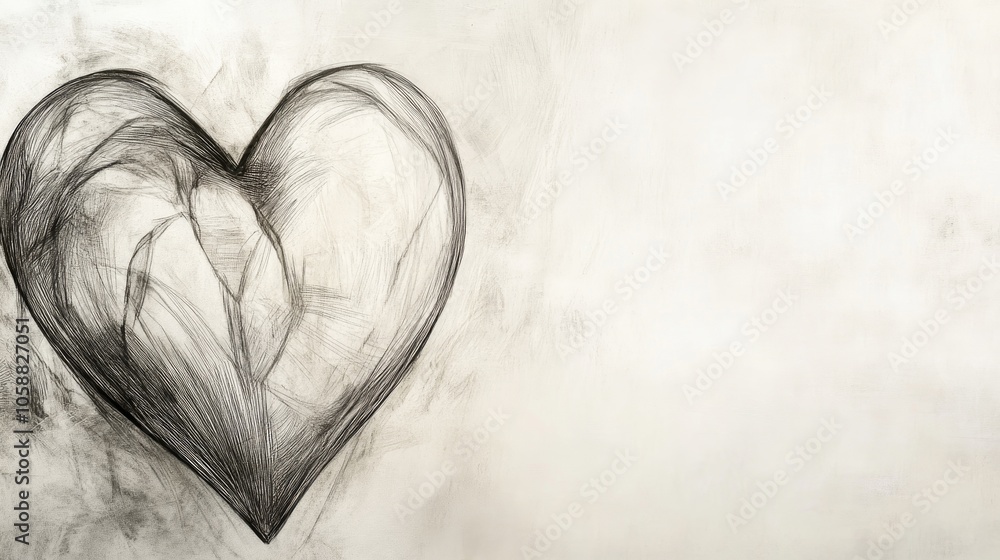 Aufkleber pencil drawing of an abstract heart with a softly blurred background and ample space for text