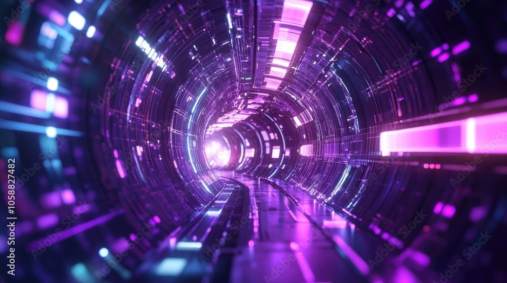 Poster 3d render of an abstract futuristic background featuring an urban tunnel illuminated by ultraviolet 