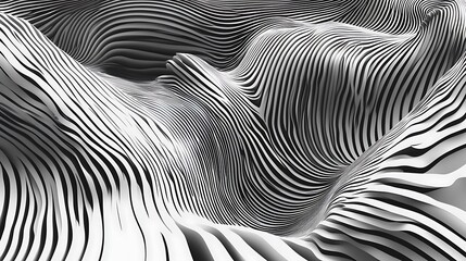 Abstract 3D rendering of white and black curved lines