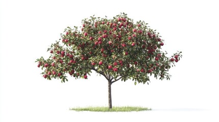 Appletree in a frontal view isolated on a white background