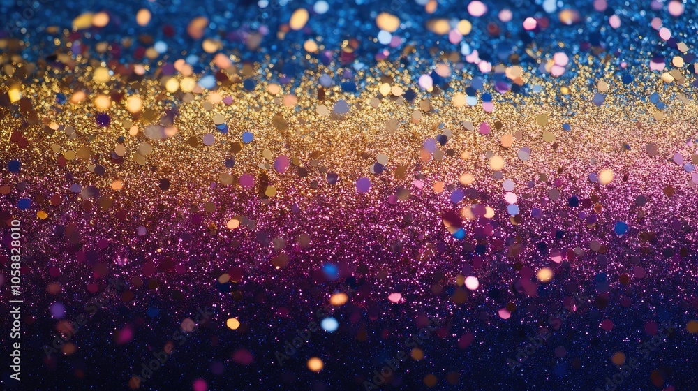 Poster abstract gradient background adorned with vibrant metallic glitter confetti creating a festive atmos