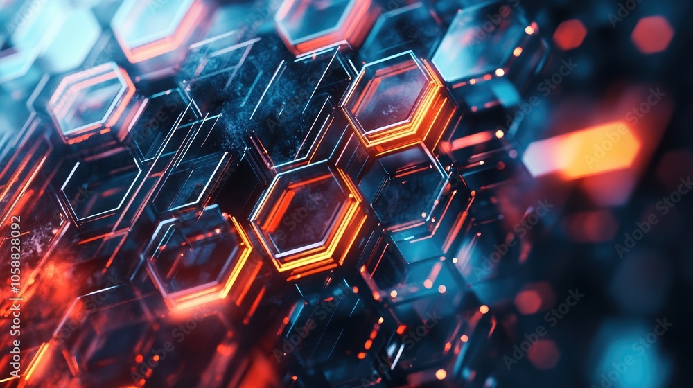 Poster abstract hexagonal background with a technological theme featuring a 3d render and watercolor effect