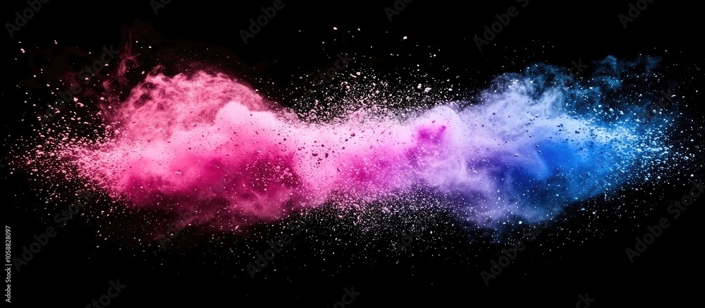 Poster abstract powder splatted background freeze motion of color powder exploding throwing color powder on