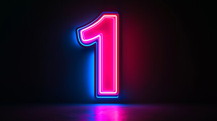 A bold and striking image of the number one, illuminated with vibrant pink and blue neon lights, popping against a dark background, symbolizing individuality and uniqueness.