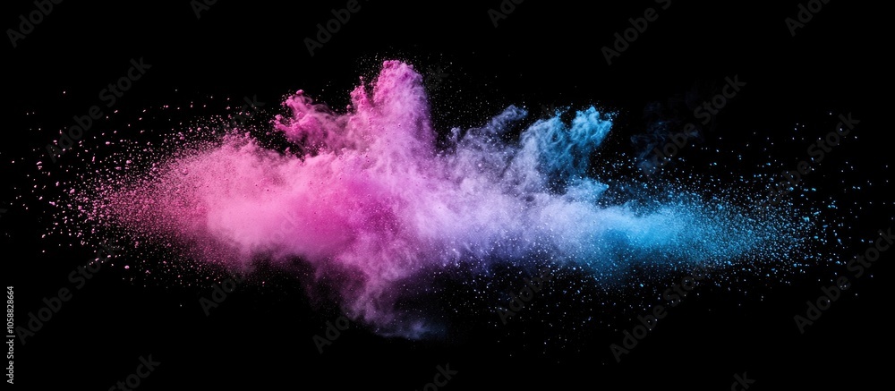 Poster abstract powder splatted background freeze motion of color powder exploding throwing color powder on