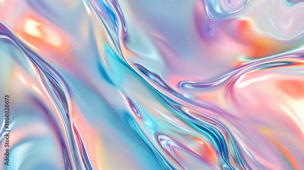 Poster elegant and fluid shimmering graffiti pattern on an opalescent surface background