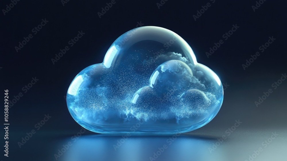 Poster 3d cloud security symbol featuring a glass texture representing business data and information concep