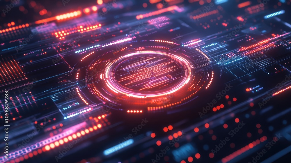 Poster 3d abstract sci fi user interface concept featuring a futuristic circuit design with gradient dots a
