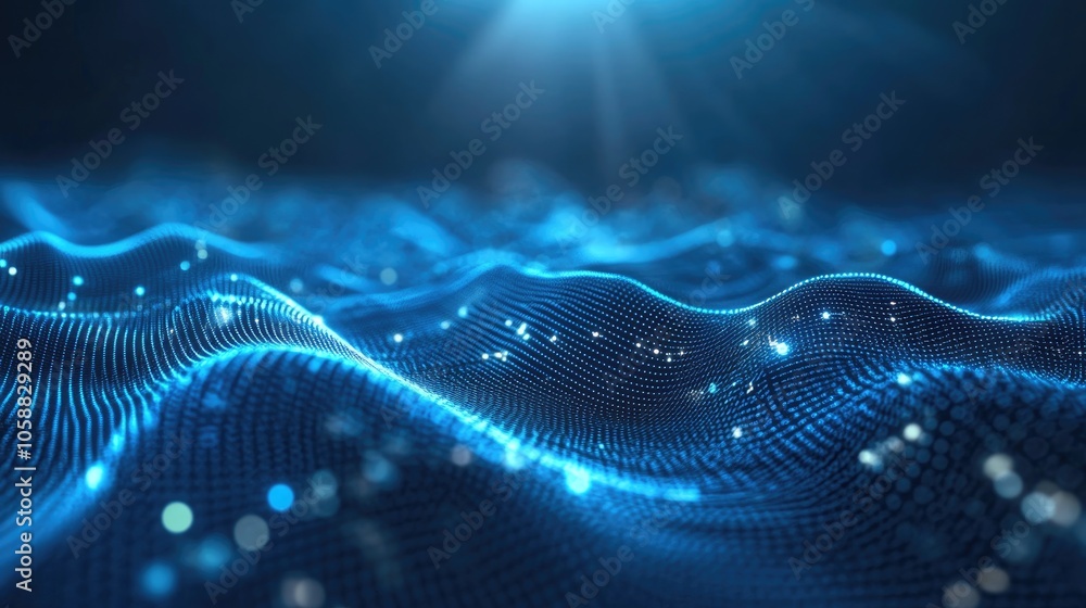 Poster abstract digital network background featuring moving lines and dots showcasing a blue geometrical pl
