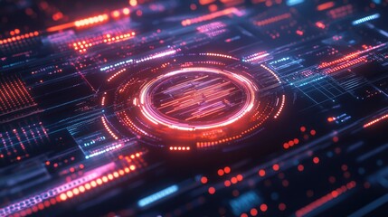 Fototapeta premium 3D abstract sci fi user interface concept featuring a futuristic circuit design with gradient dots and lines in a digital technology illustration