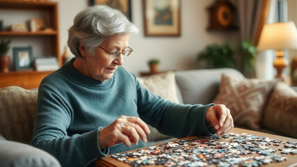 Elderly lady doing a puzzle
