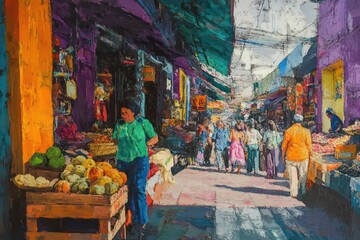 Fototapeta premium A colorful Mexican marketplace bustling with activity