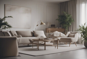 Luxury property interiors composition with natural lighting minimal furniture and neutral tones Resi