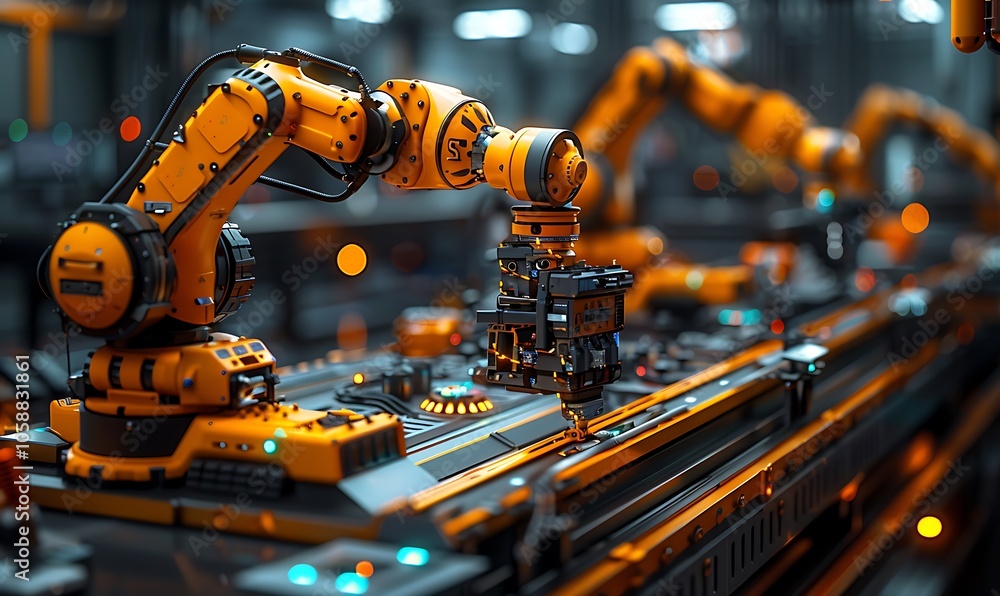 Aufkleber A close-up view of robotic arms on a manufacturing line, showcasing advanced technology in automation and precision engineering.