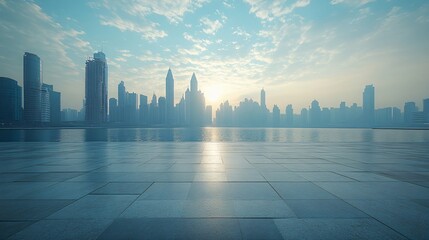 Urban Center in Manhattan and Dubai Featuring Pathways, Parking, and Road for Automotive Advertising