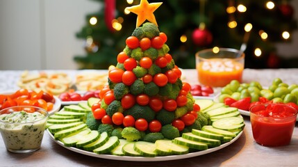 dipping vegetable christmas tree