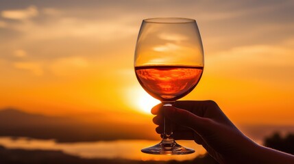 romantic hand holding wine glass