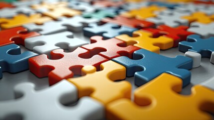 Obraz premium Puzzle pieces connect, representing the power of collaboration and innovation in design, all on clean white background