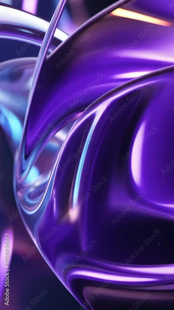 Poster fluid transformation and rotation of an abstract purple shape