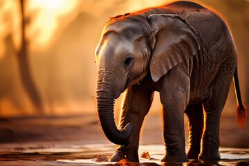 Fototapeta premium elephant calf playing with trunk a young elephant playfully curl