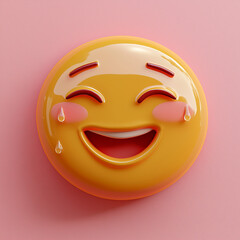 Fototapeta premium Laughing Emoji - smiley, emoji, happiness, joy, expression, cute, fun, cartoon, playful, cheerful, design, laughter, vibrant, digital art, close-up, glossy, colorful