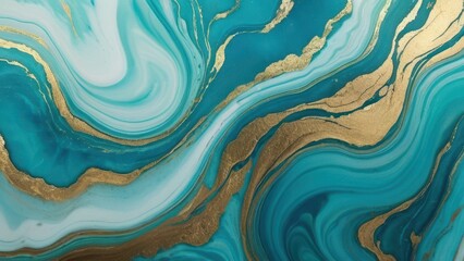 A stunning abstract artwork featuring flowing turquoise and gold waves. Perfect for modern decor and digital backgrounds