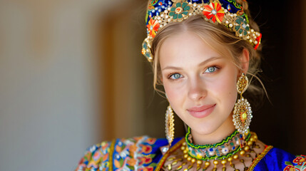 traditional Russian woman portrait with authentic accessories