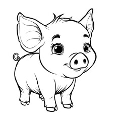 Cute piglet black and white on white background, perfect for coloring, children's coloring book