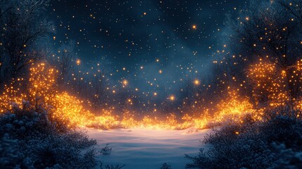 Enchanted Winter Landscape with Glowing Orbs