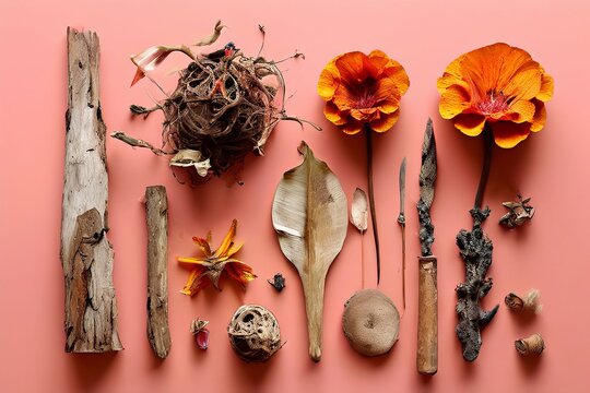 explore the use of found natural objects to create assemblages a
