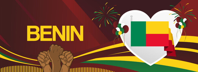 Benin independence day festive banner. Vibrant modern templates for holiday celebration, greeting card, billboard, and sport event backdrops. August 1st. Happy national day of Benin