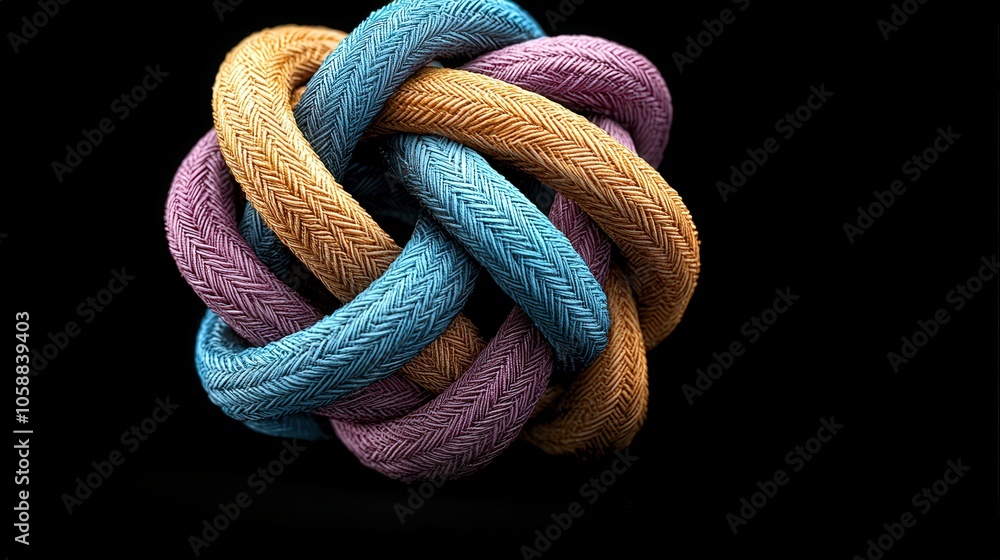 Aufkleber intertwined colorful ropes forming an arrow teamwork and unity concept