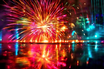 Fototapeta premium fireworks hologramexploding fireworks with vibrant colors and pa