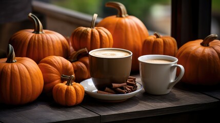autumn pumpkins and coffee