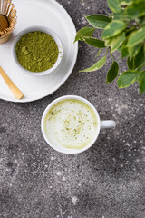 Green healthy matcha latte drink