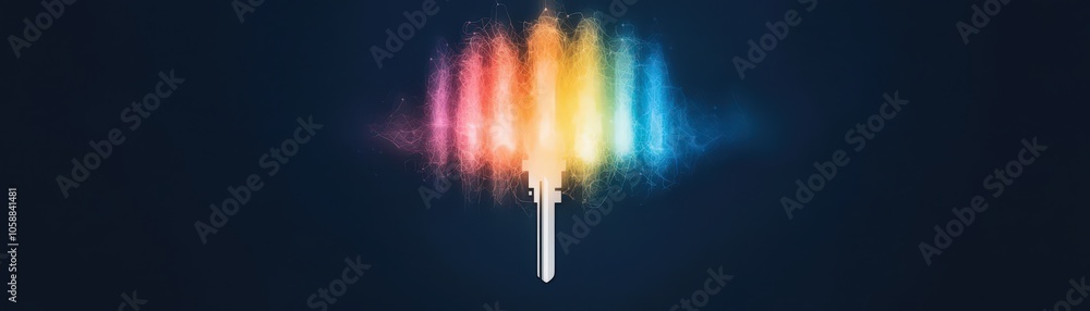 Poster futuristic digital keyhole with holographic data streams cybersecurity encryption techn