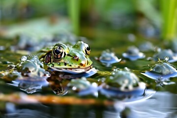 frog spawn clusters of frog eggs floating in a pond each contain