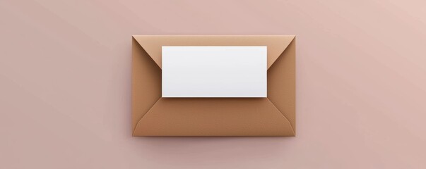 Blank white card on brown envelope, minimalistic style, ideal for invitation, greeting card, or stationary mockup concepts