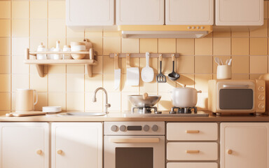 Kitchen room with cartoon style, 3d rendering.